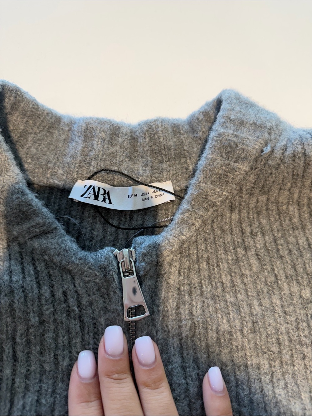 Zara Knit grey Ribbed Zip-Front Jacket - Picture 3 of 3
